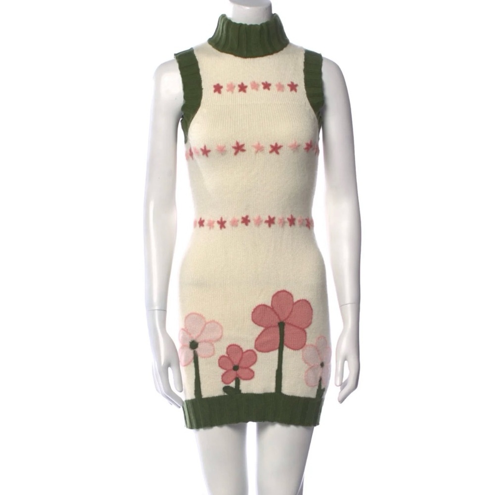 Danielle Guizio Floral Knit Dress in Cream and Pink